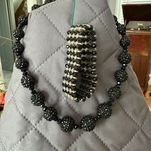 Sparkly Black Bead Necklace and Bracelet Set